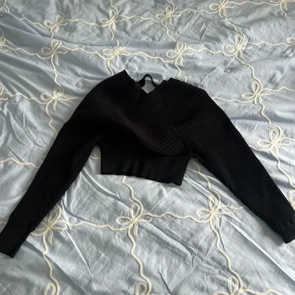 Windsor Black Ribbed Wrap-Crop Sweater - Picture 1 of 6